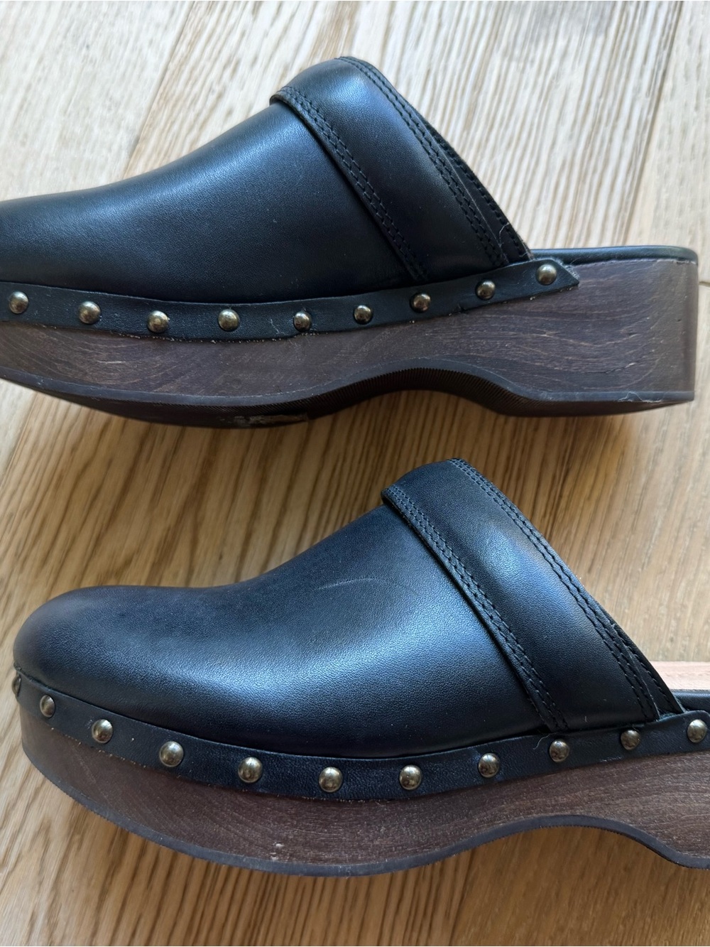 Madewell Black Leather Studded Clog Mules